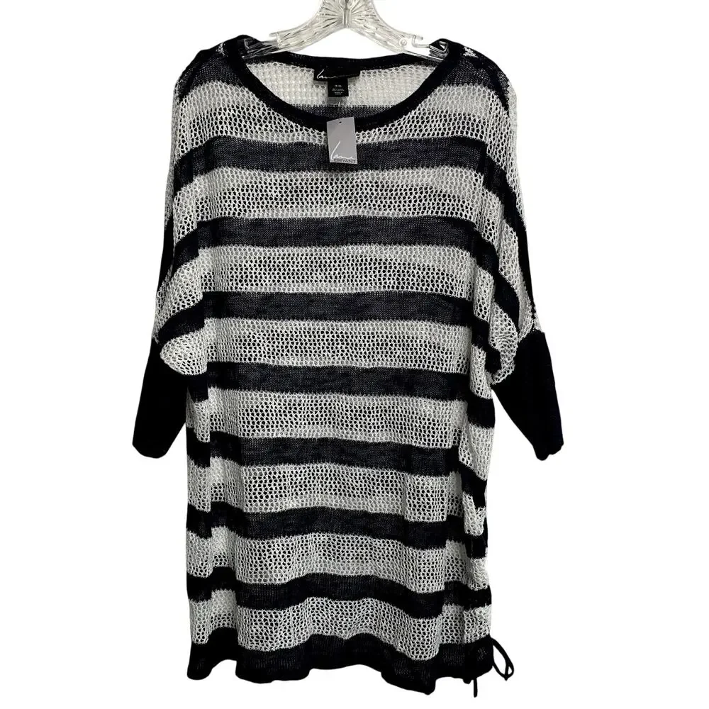 NWT Lane Bryant Womens 18/20 Blue White Striped 1/2 Slv Sweater Nautical Yacht